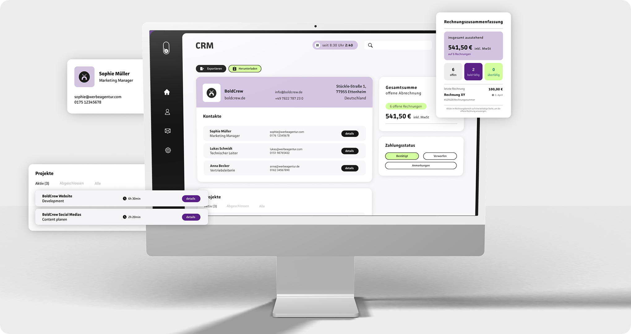 bit:panel Mockup der CRM-Oberfläche